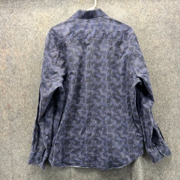 Bugatchi Shirt Men XL Blue Button Down Preppy Dress Shaped Fit Classic Geometric - Picture 2 of 10